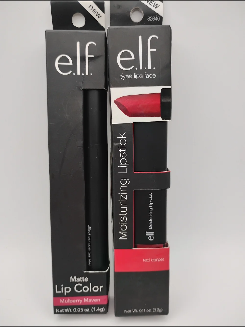 e.l.f. Moisturizing Lipstick-Red Carpet & e.l.f Matte Lip Color-Mulberry Maven